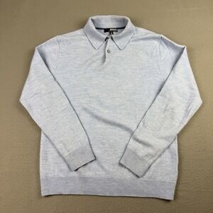 MURANO 100% Extra Fine Merino Wool Sweater Mens Medium Blue Polo Long Sleeve‎